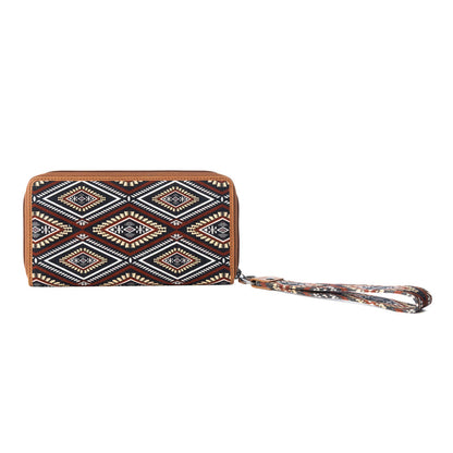 Myra Kilim Trail Western Wallet for Women in Mocha with leather detail and RFID protection Myra USA