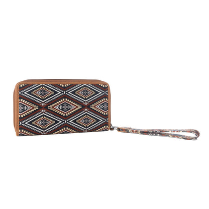 Myra Kilim Trail Western Wallet for Women in Mocha with leather detail and RFID protection Myra USA