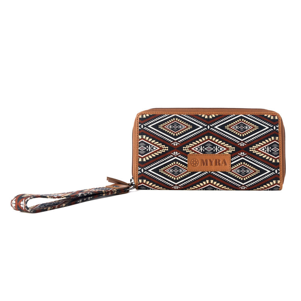 Myra Kilim Trail Western Wallet for Women in Mocha with leather detail and RFID protection Myra USA