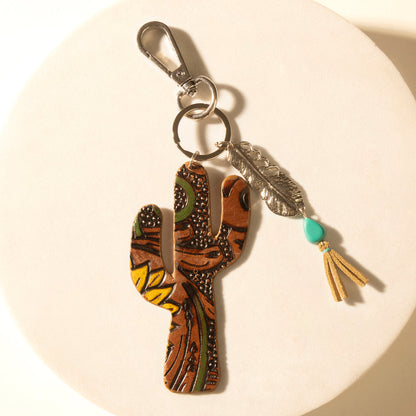 Myra Desert Dune Handtooled Leather Key Fob in Olive Tan Myra USA