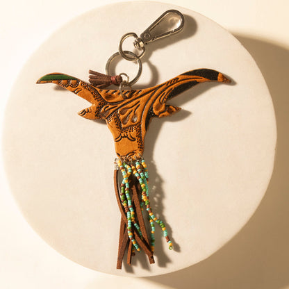 Myra Arroyo Bull Handtooled Leather Key Fob in Honey Aqua Myra USA
