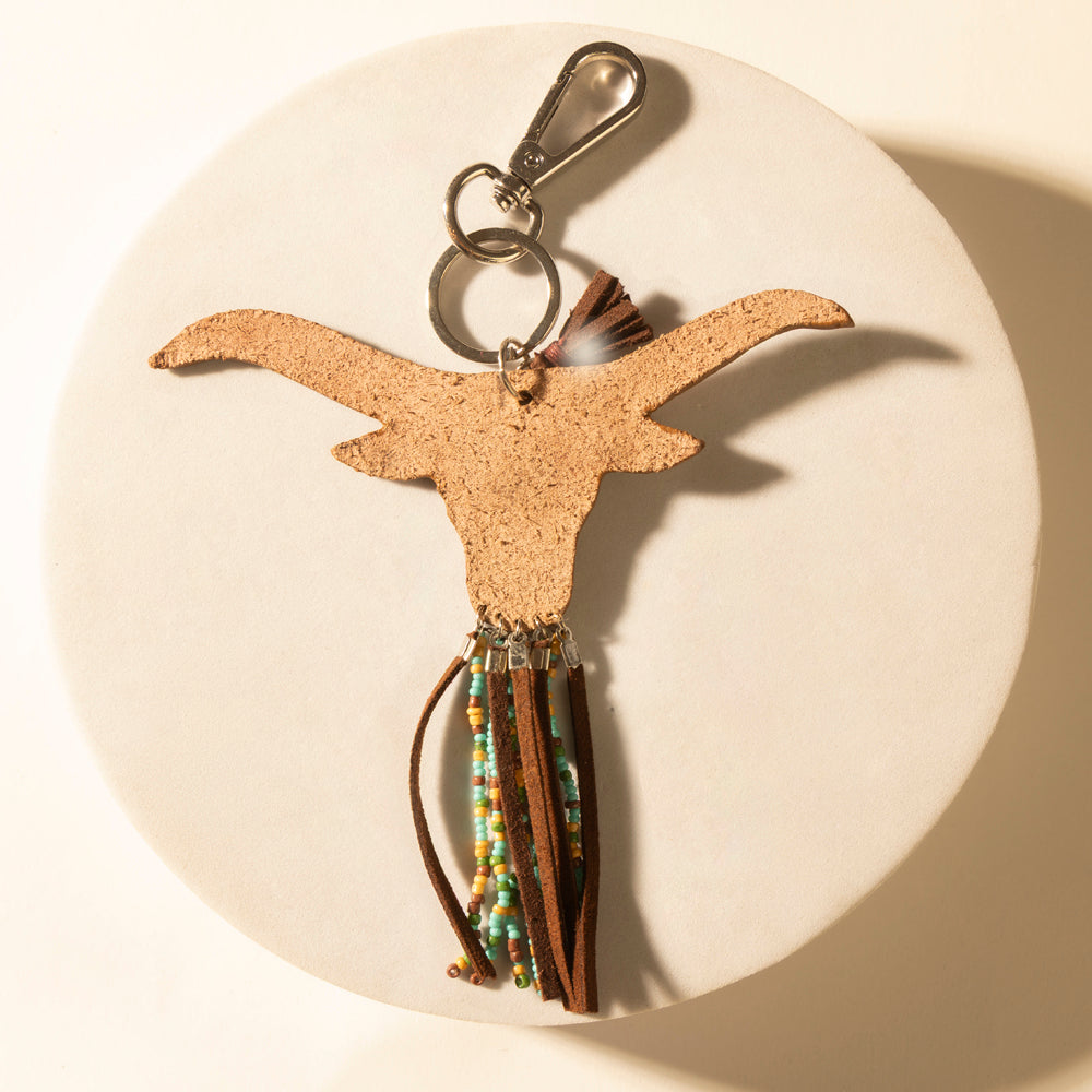 Myra Arroyo Bull Handtooled Leather Key Fob in Honey Aqua Myra USA