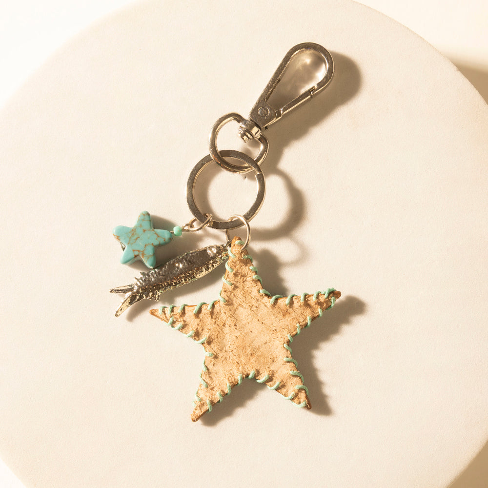 Myra Moonlight Bay Star Handtooled Leather Key Fob in Amber Turquoise Myra USA