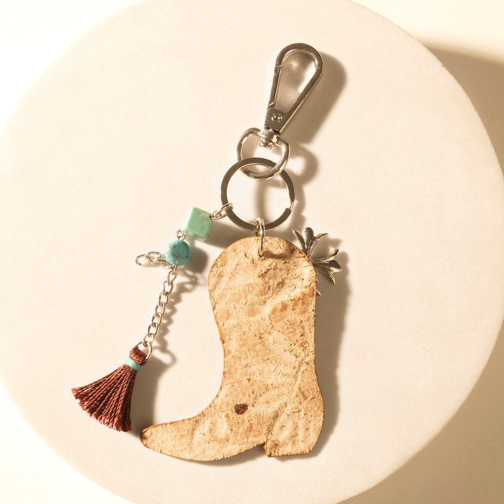 Myra Southern Bloom Boot Handtooled Leather Key Fob in Amber Aqua Myra USA