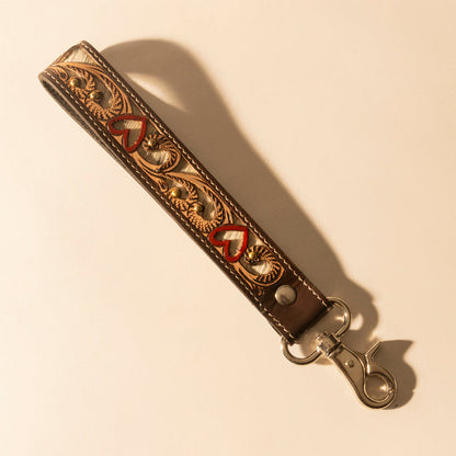 Myra Wildhue Western Key Fob in brown with handtooled detail Myra USA
