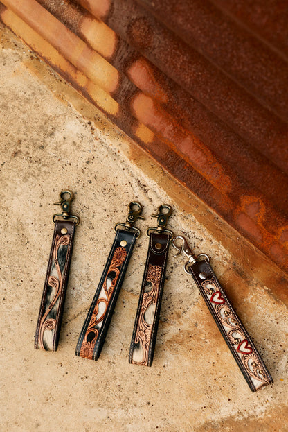Myra Wildvine Pony Western Handtooled Key Fob in brown with hairon detail Myra USA