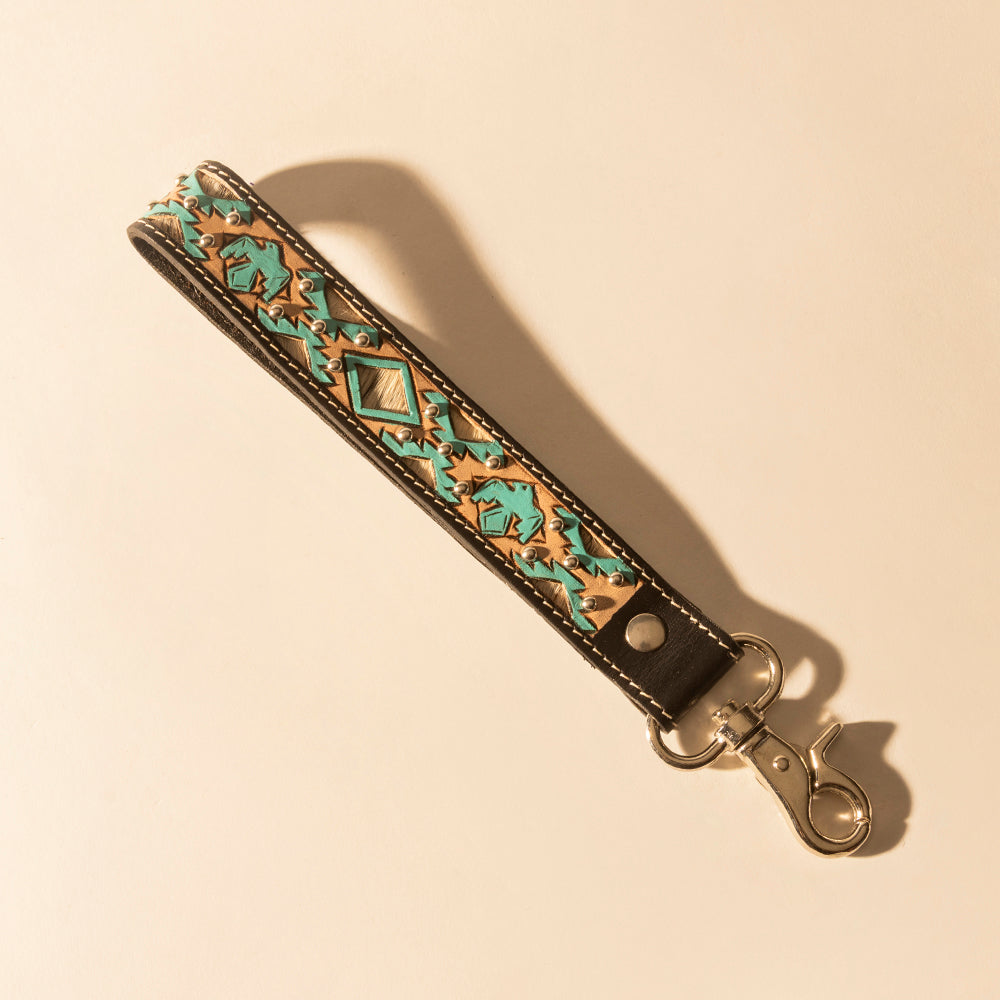 Myra Wildhue Western Key Fob in black with turquoise hand painted detail Myra USA