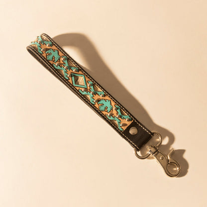Myra Wildhue Western Key Fob in black with turquoise hand painted detail Myra USA