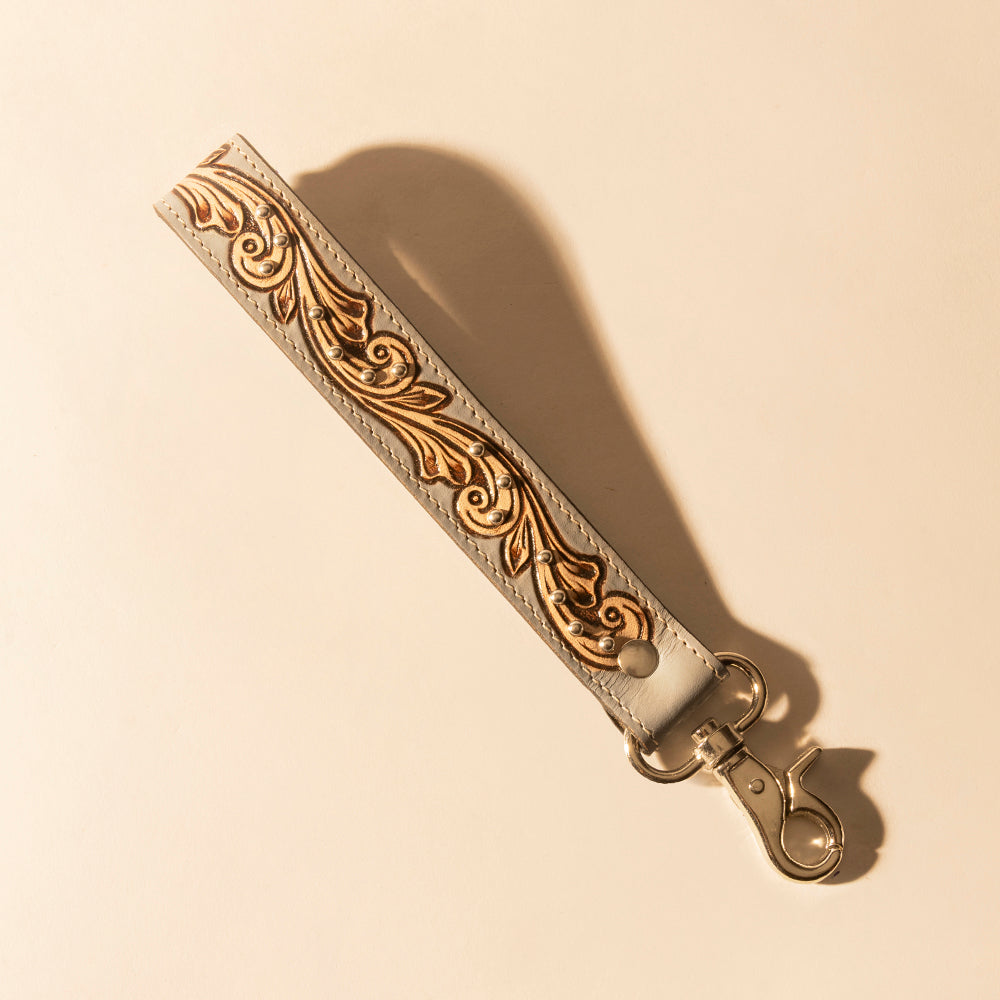 Myra Wildhue Western Key Fob in grey with handtooled detail Myra USA