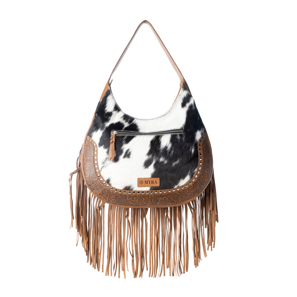 Myra Lasso Lane Hairon Leather Bag for Women in brown with fringe and embossed detail Myra USA