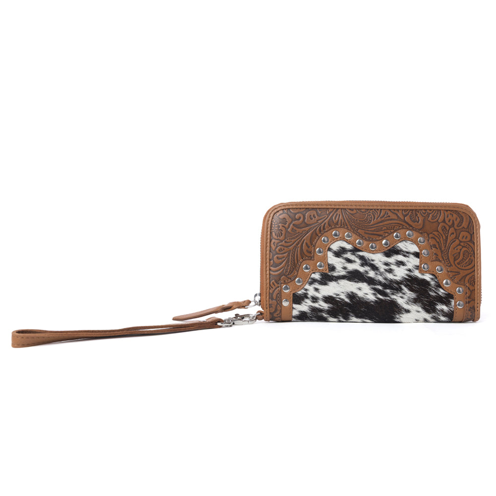 Myra Sunset Ridge Handtooled Hairon Leather Wallet in Honey Snow Myra USA