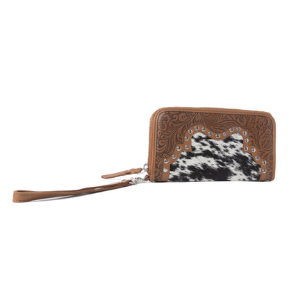 Myra Sunset Ridge Handtooled Hairon Leather Wallet in Honey Snow Myra USA