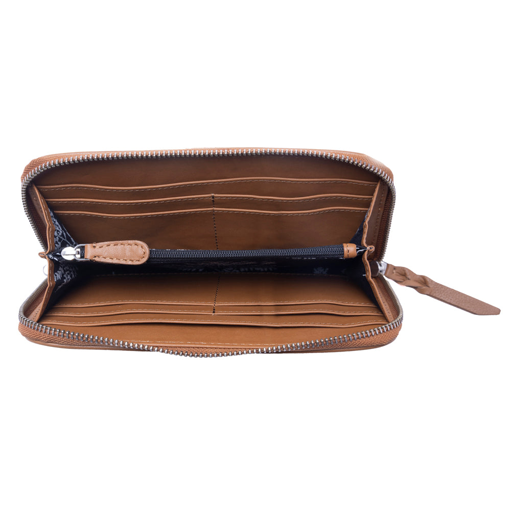 Myra Sunset Ridge Handtooled Hairon Leather Wallet in Honey Snow Myra USA