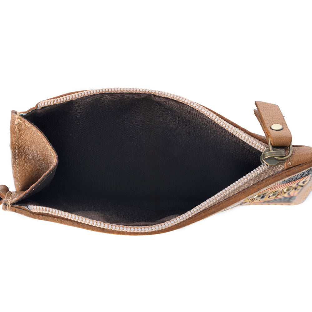 Myra Hand Hewn Western Card Holder for Women in Light Brown with handtooled detail Myra USA