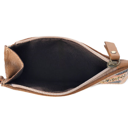 Myra Hand Hewn Western Card Holder for Women in Light Brown with handtooled detail Myra USA