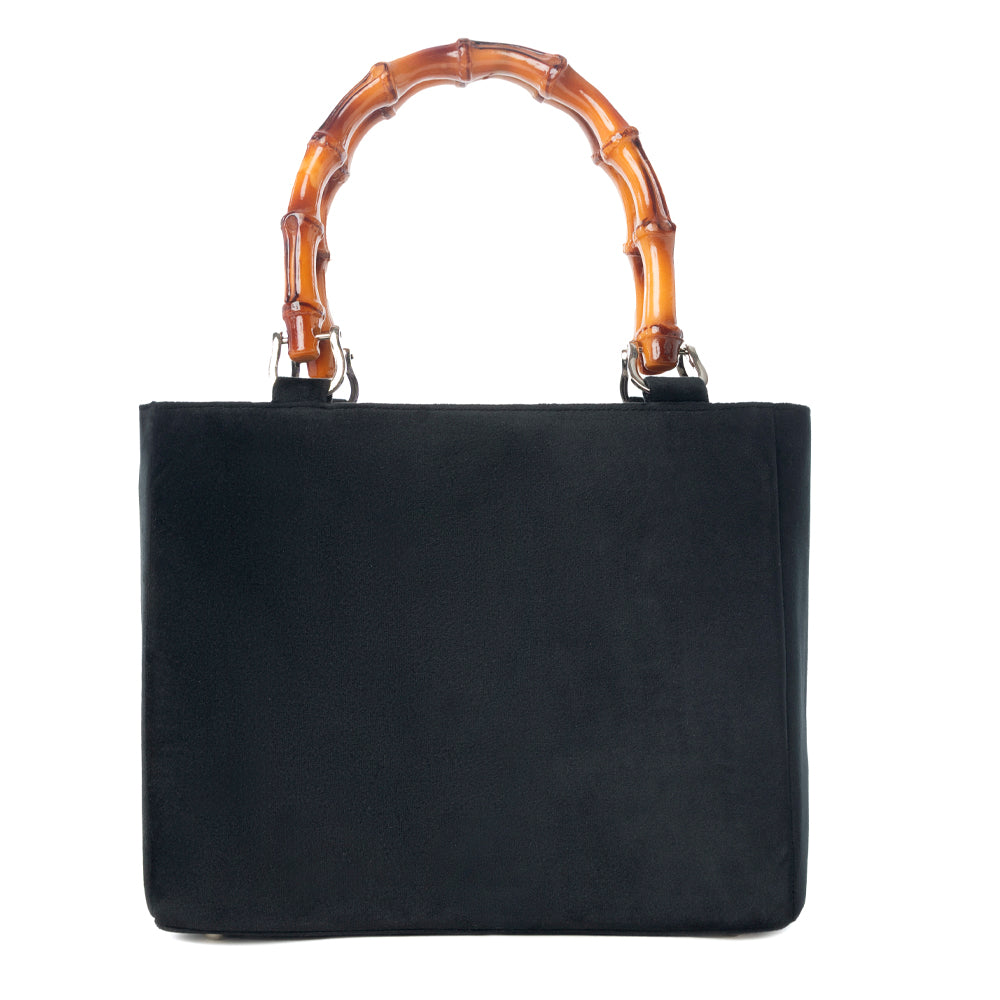 Myra Eight Seconds Western hand beaded bag in black with bamboo handle and horse embroidery Myra USA