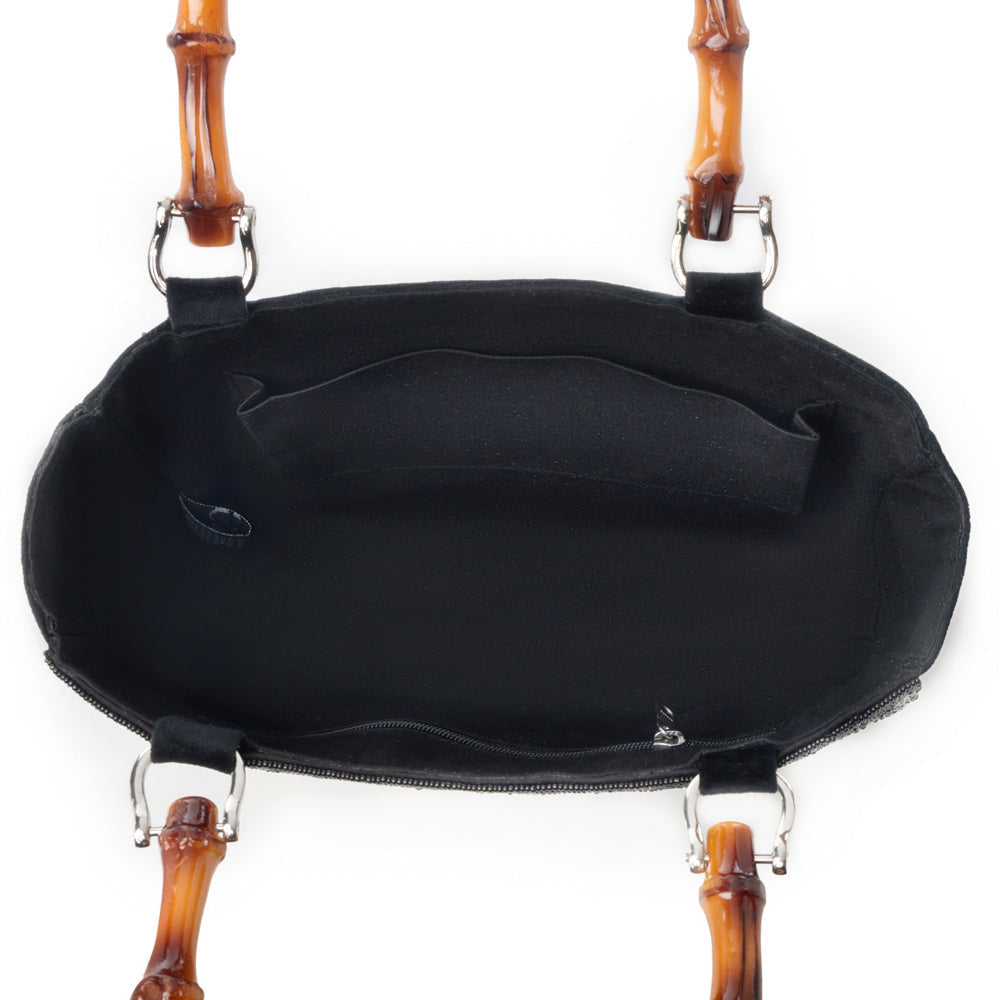 Myra Eight Seconds Western hand beaded bag in black with bamboo handle and horse embroidery Myra USA