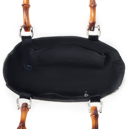 Myra Eight Seconds Western hand beaded bag in black with bamboo handle and horse embroidery Myra USA