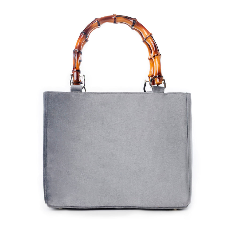 Myra Free Rein Western hand beaded Bag in grey with bamboo handle and horse embroidery Myra USA