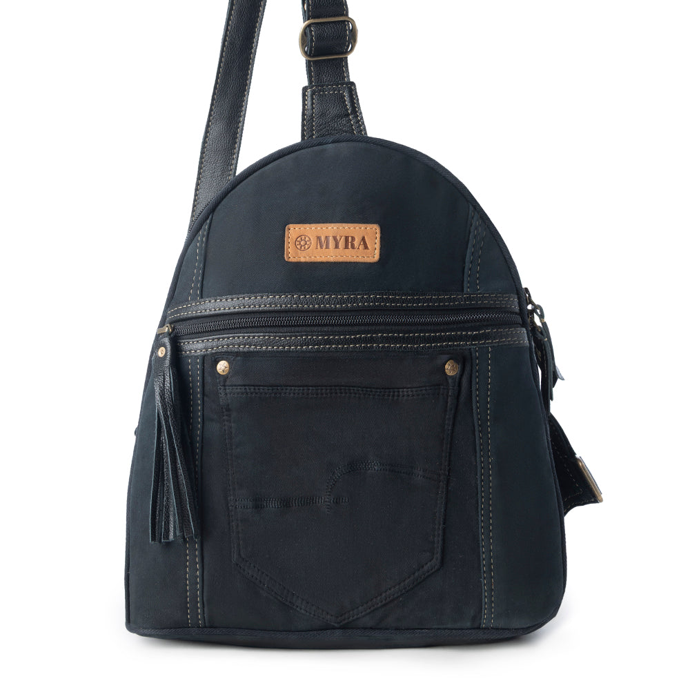 Myra Bandit Denim Fanny Pack Bag for Women in blue with denim and Front Pocket Myra USA