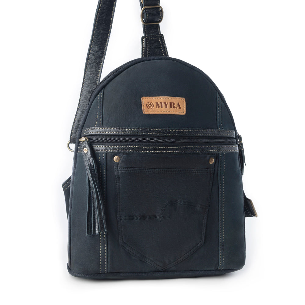 Myra Bandit Denim Fanny Pack Bag for Women in blue with denim and Front Pocket Myra USA