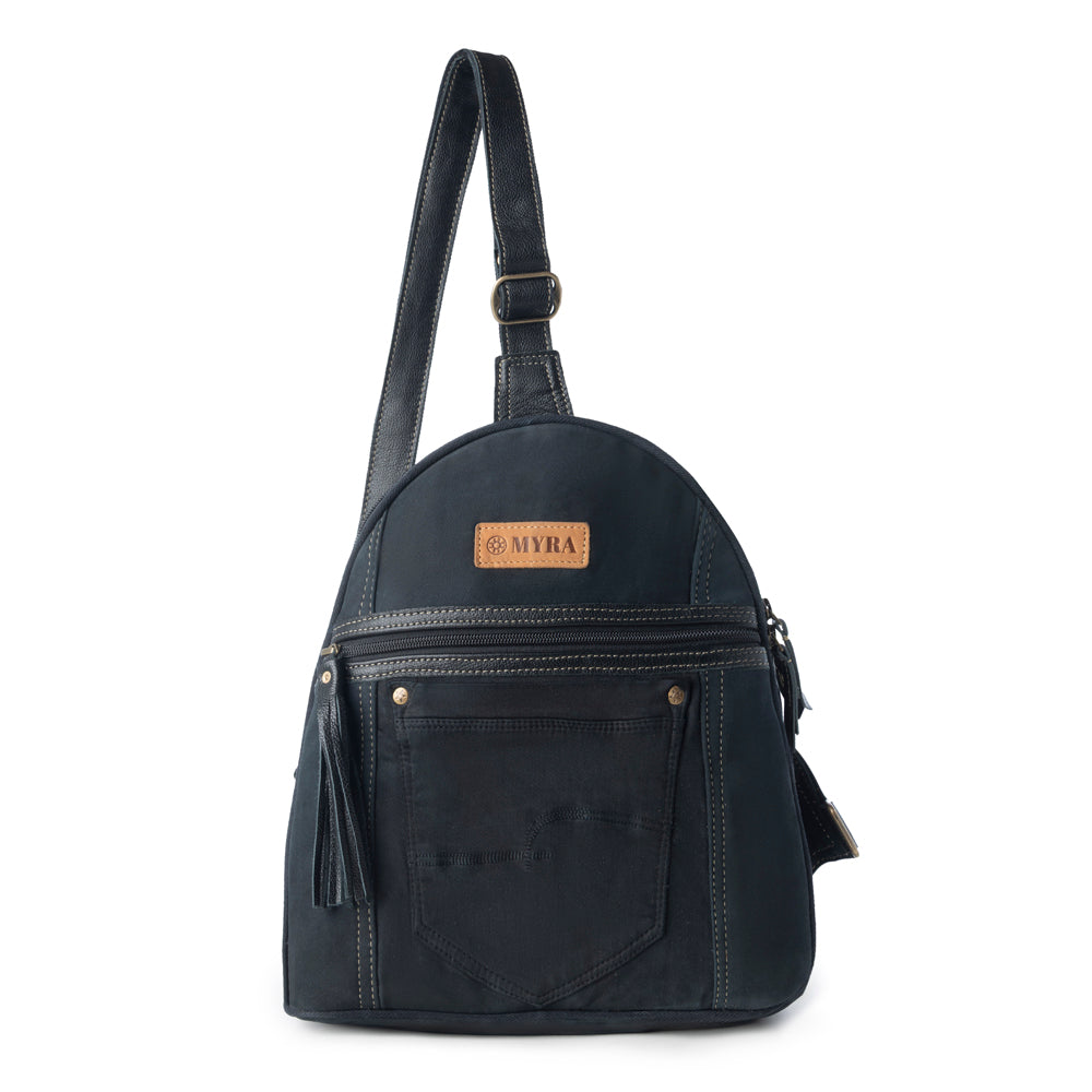 Myra Bandit Denim Fanny Pack Bag for Women in blue with denim and Front Pocket Myra USA