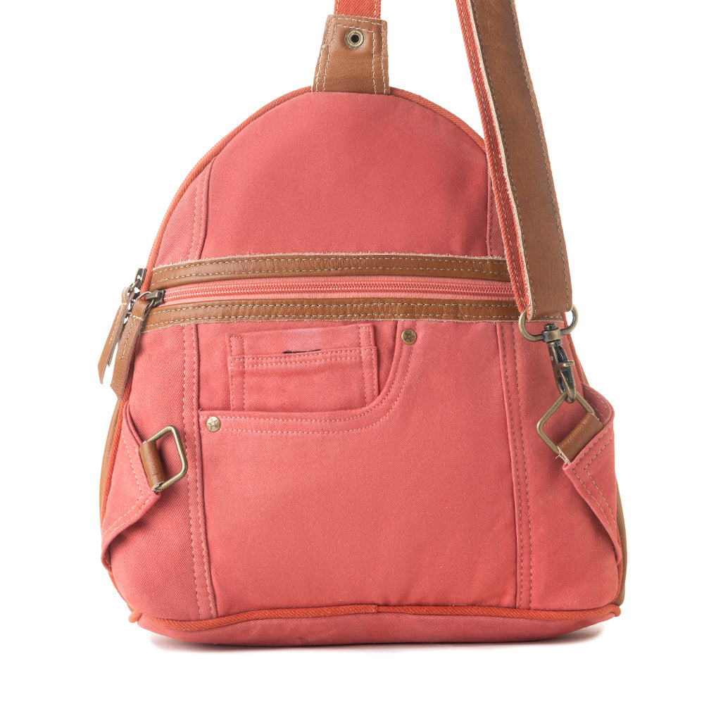 Myra Bandit Denim Fanny Pack Bag for Women in rust with canvas and Front Pocket Myra USA