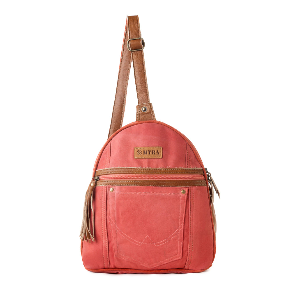 Myra Bandit Denim Fanny Pack Bag for Women in rust with canvas and Front Pocket Myra USA