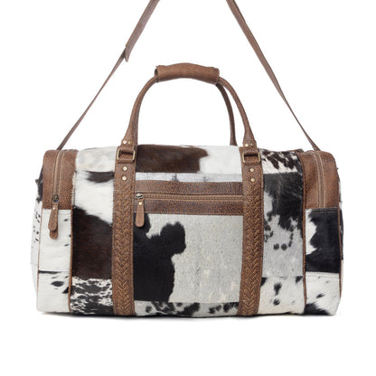 Myra Rustic Vista Handtooled Hairon Ruffle Traveller Bag in Cocoa Frost Myra USA