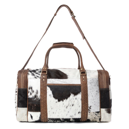 Myra Rustic Vista Handtooled Hairon Ruffle Traveller Bag in Cocoa Frost Myra USA