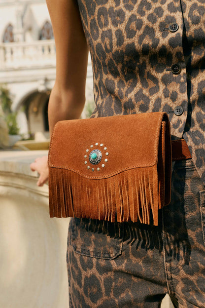 Myra Yellowstone Highland Range Suede Leather Belt Bag in Desert Tan Myra USA