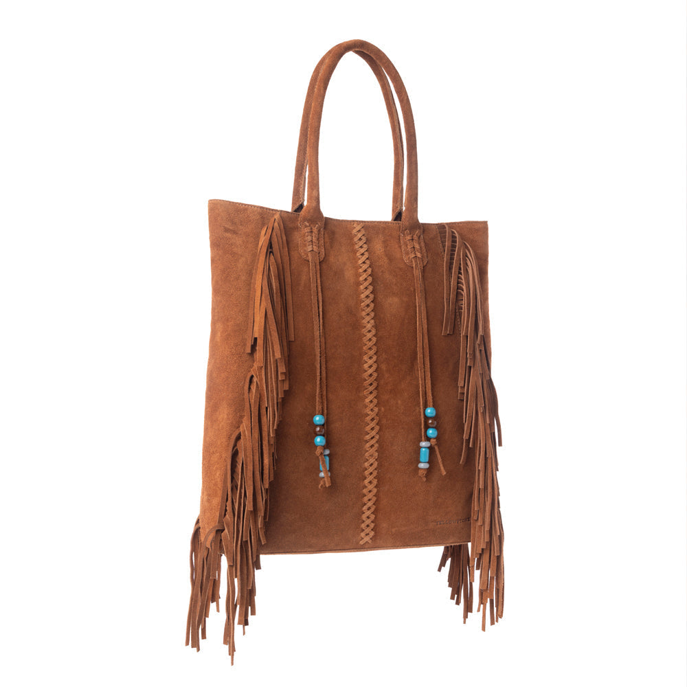 Myra Yellowstone Desert Creek Fringed Suede Leather Concealed Carry Bag in Sand Brown Myra USA