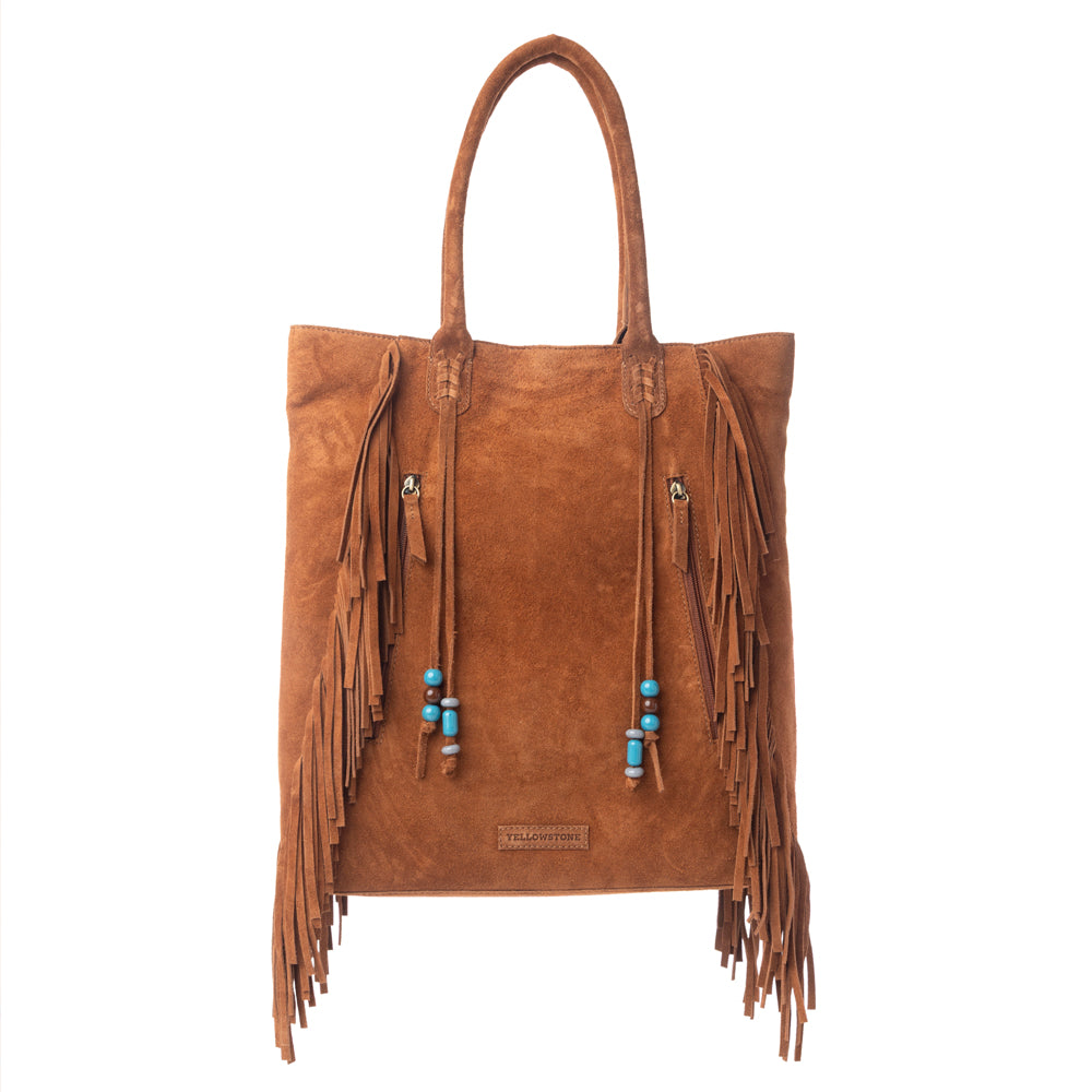 Myra Yellowstone Desert Creek Fringed Suede Leather Concealed Carry Bag in Sand Brown Myra USA