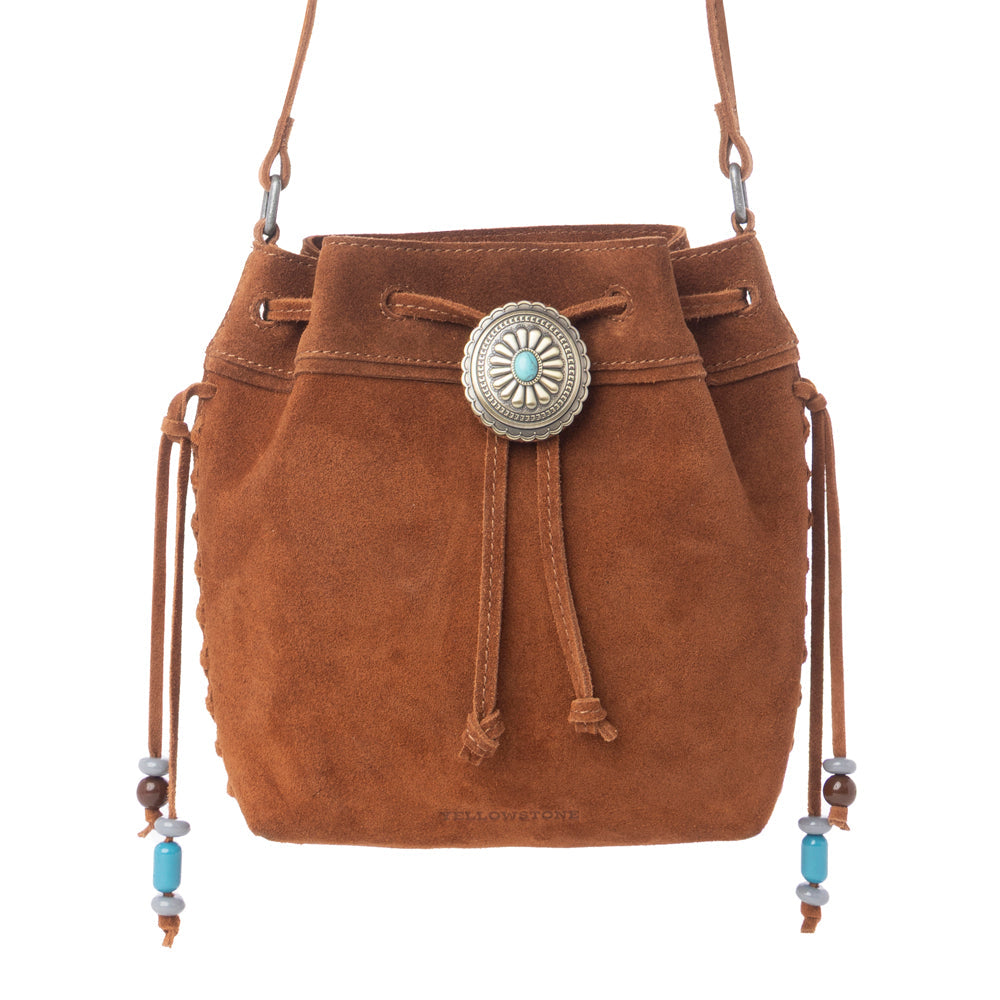 Myra Yellowstone Sundown Ember Suede Leather Bucket Bag in Maple Brown Myra USA