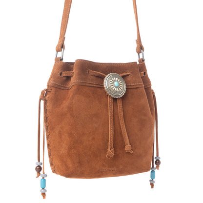 Myra Yellowstone Sundown Ember Suede Leather Bucket Bag in Maple Brown Myra USA