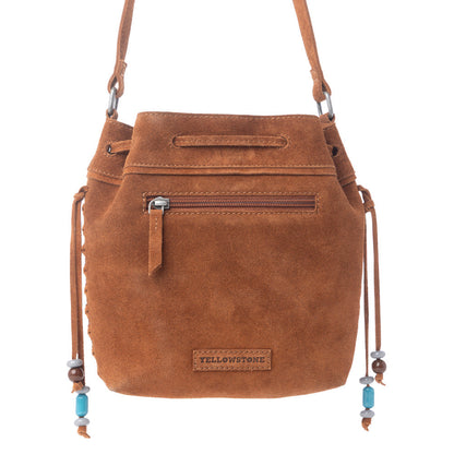 Myra Yellowstone Sundown Ember Suede Leather Bucket Bag in Maple Brown Myra USA