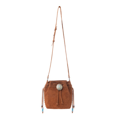 Myra Yellowstone Sundown Ember Suede Leather Bucket Bag in Maple Brown Myra USA