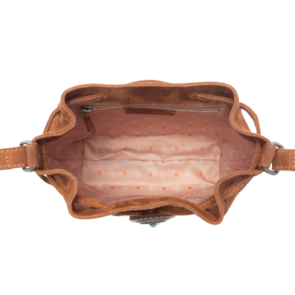 Myra Yellowstone Sundown Ember Suede Leather Bucket Bag in Maple Brown Myra USA