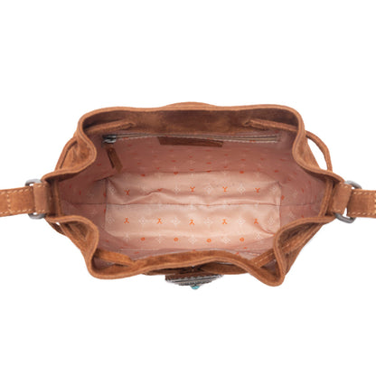 Myra Yellowstone Sundown Ember Suede Leather Bucket Bag in Maple Brown Myra USA
