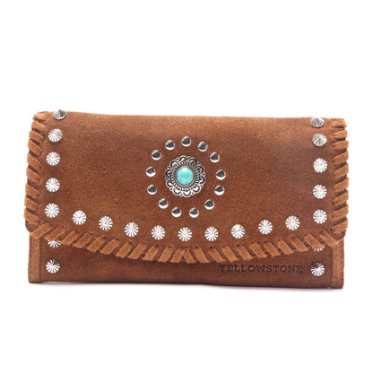 Myra Yellowstone Briar Meadow Studded Suede Leather Women’s Purse in Desert Tan Myra USA