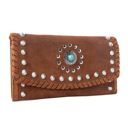 Myra Yellowstone Briar Meadow Studded Suede Leather Women’s Purse in Desert Tan Myra USA