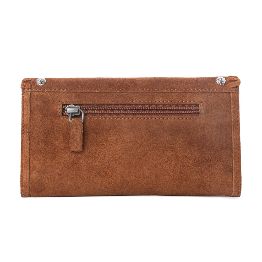 Myra Yellowstone Briar Meadow Studded Suede Leather Women’s Purse in Desert Tan Myra USA