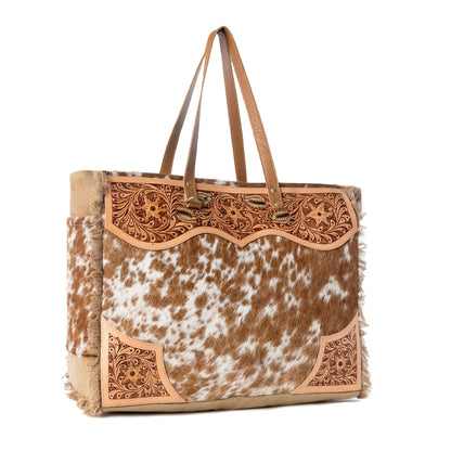 Myra Cartwright Hand-Tooled Bag in Tan & White Myra USA