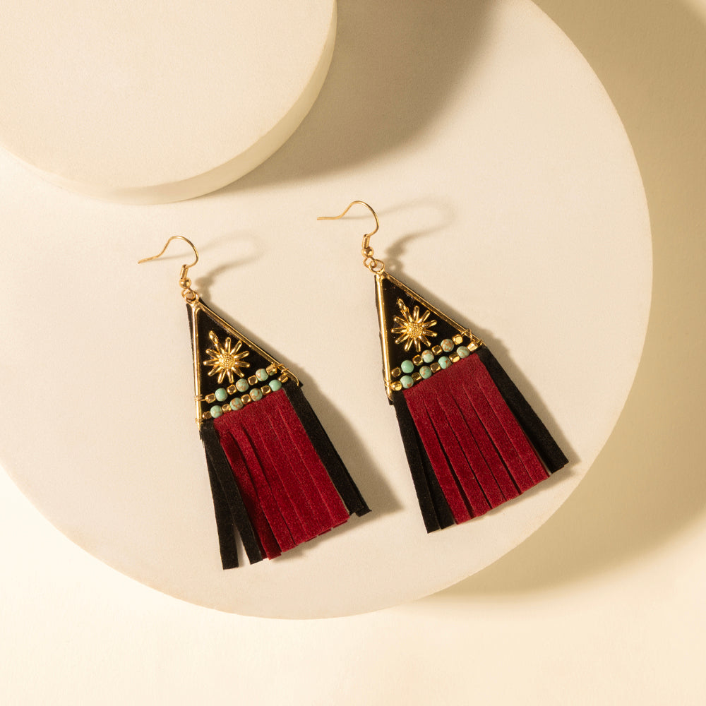 Myra Mesa Crest Tassel Earrings in Saddle Tan Myra USA