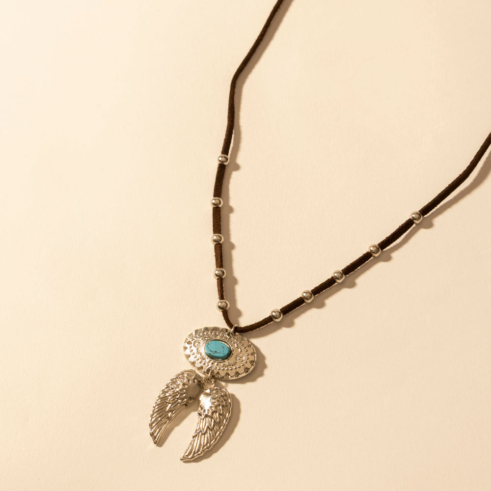 Myra Windspur Feather Necklace in Desert Turquoise Myra USA