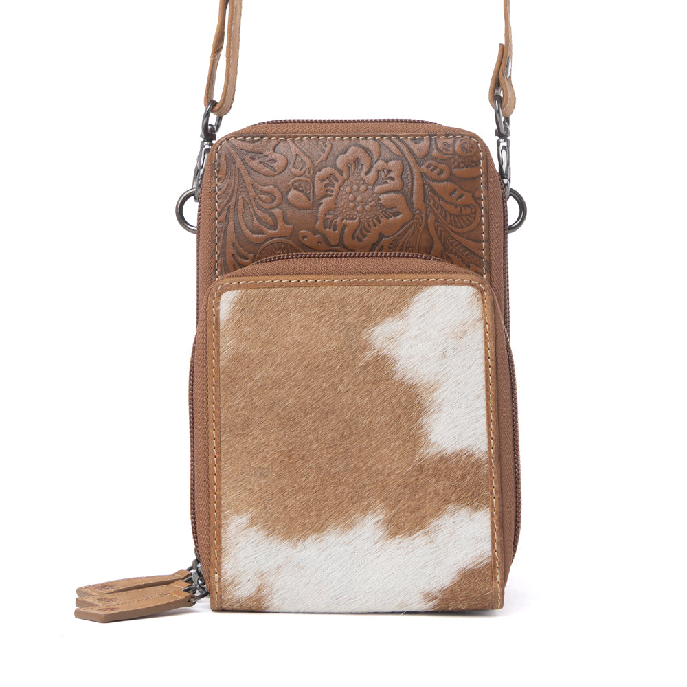 Myra Rustler Ridge Embossed Leather Hairon Sling Bag in Sandstone Cream Myra USA