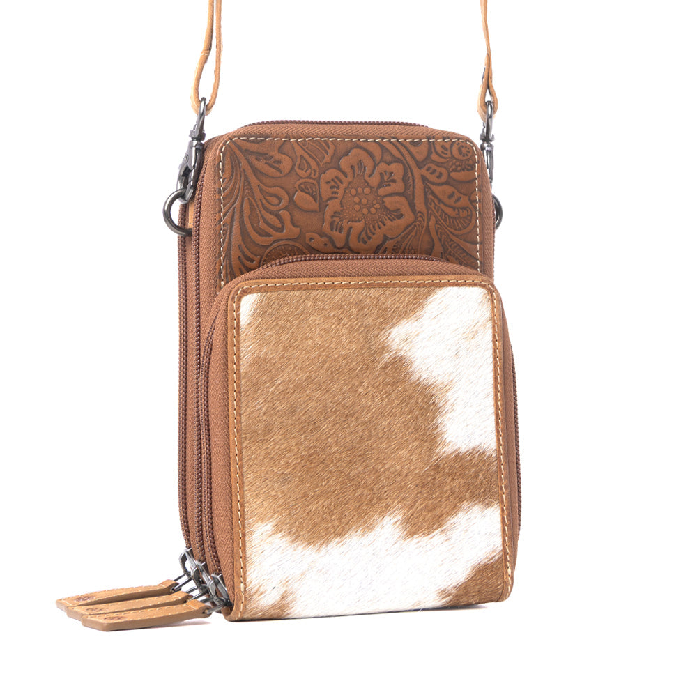 Myra Rustler Ridge Embossed Leather Hairon Sling Bag in Sandstone Cream Myra USA