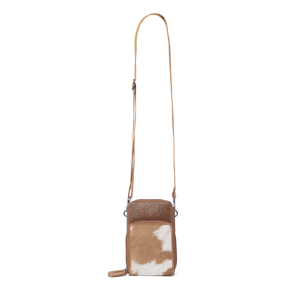 Myra Rustler Ridge Embossed Leather Hairon Sling Bag in Sandstone Cream Myra USA