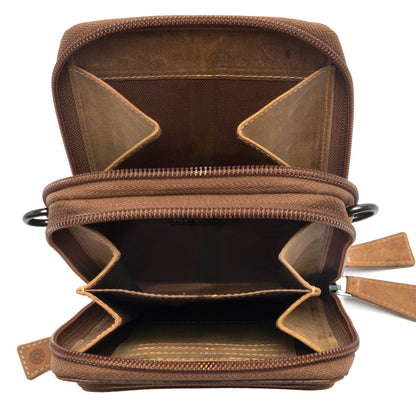 Myra Rustler Ridge Embossed Leather Hairon Sling Bag in Sandstone Cream Myra USA