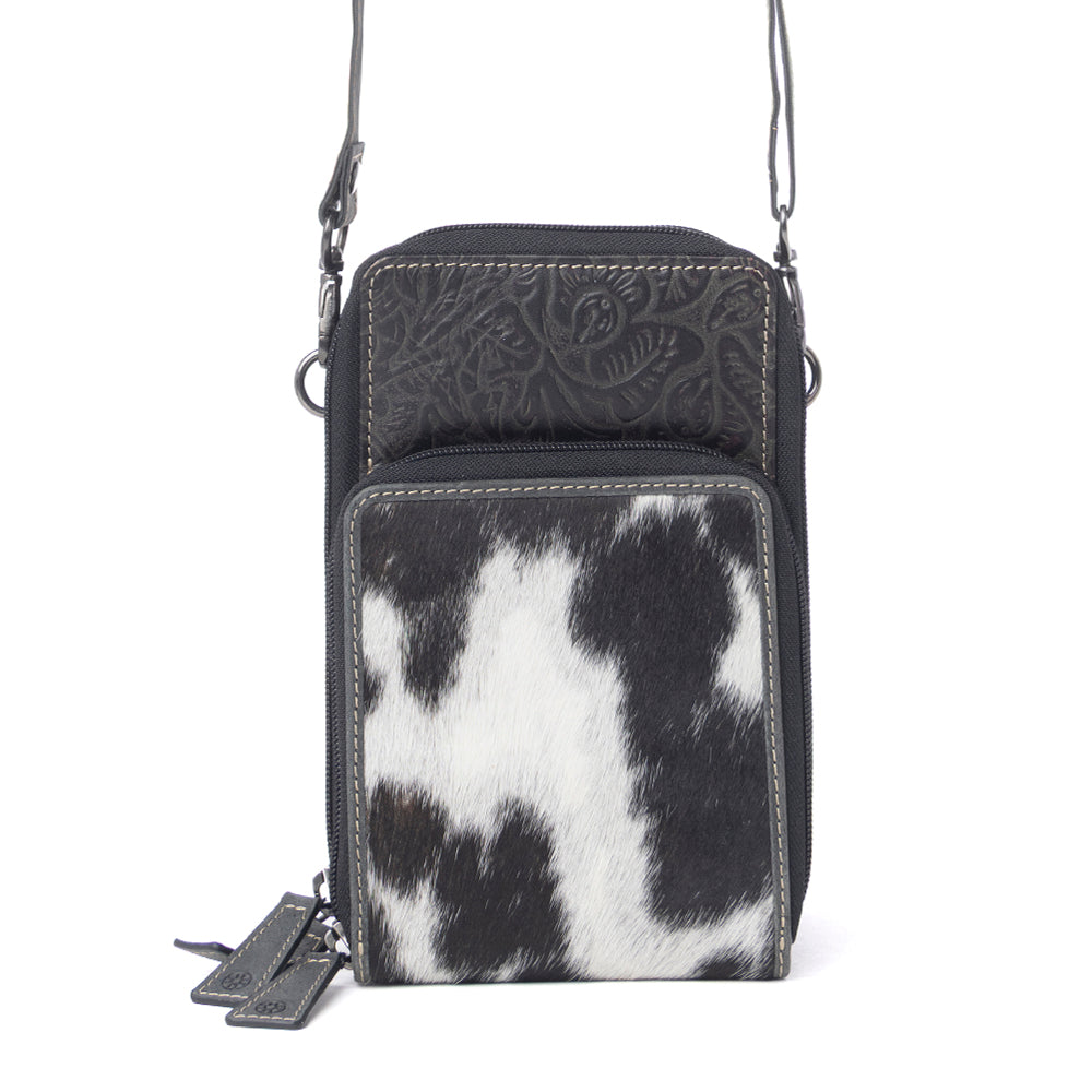 Myra Rustler Ridge Embossed Leather Hairon Sling Bag in Slate Smoke Myra USA